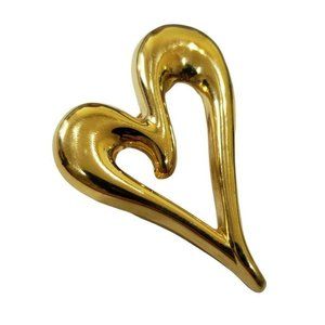 Vintage Monet Open Heart Brooch Pin Polished Gold Tone Stylized 2 1/2”